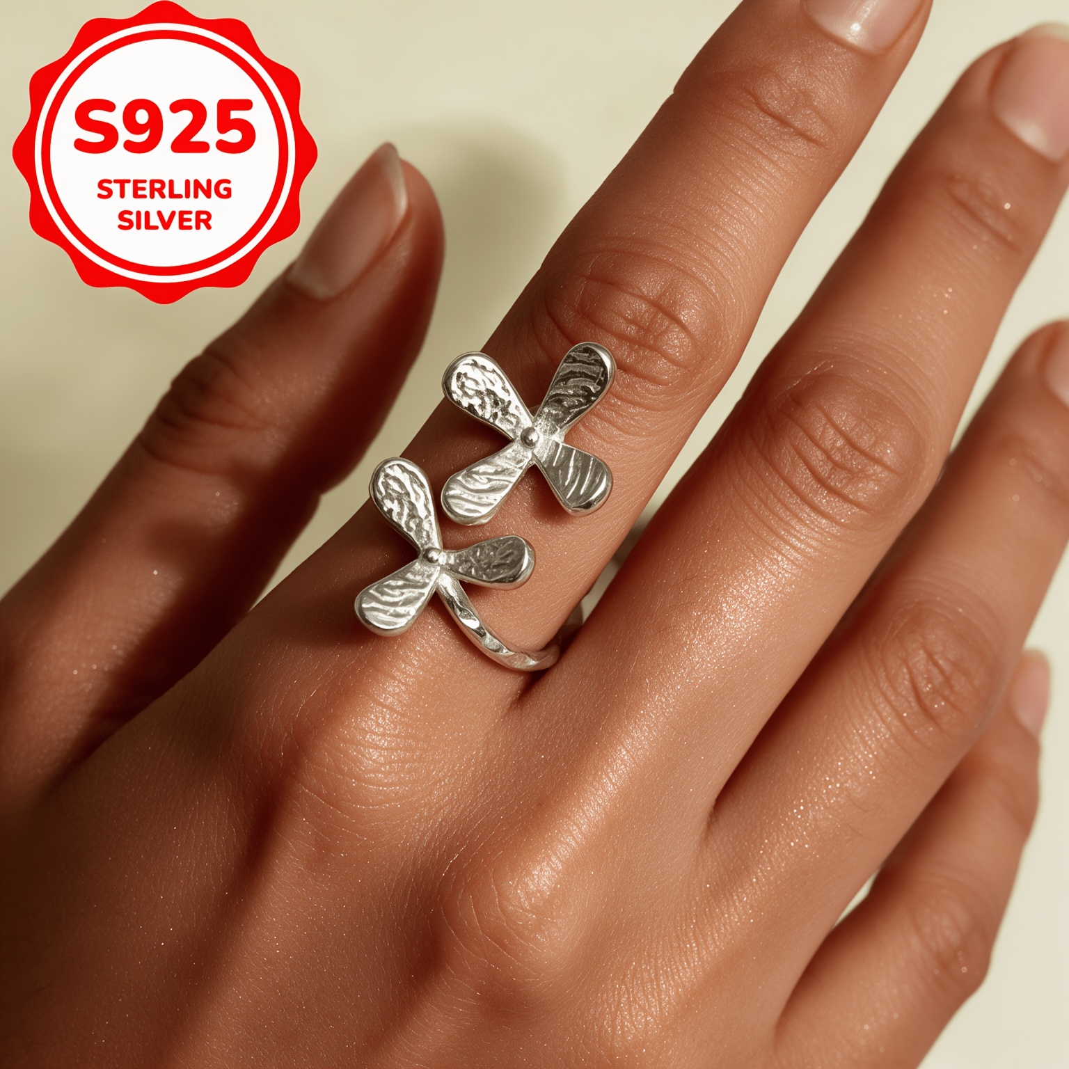 Women's 925 Silver Adjustable Flower Petal Ring
